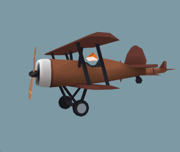 A biplane with a fox head