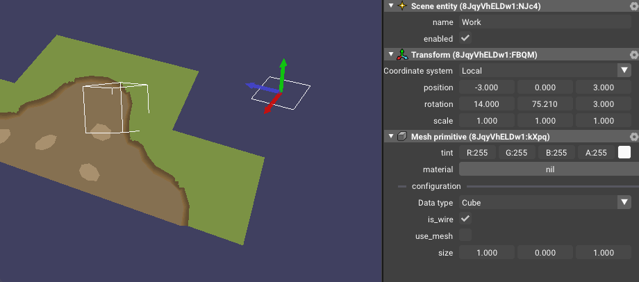 Raygine editor gif showing the transform tool with different coordinate systems